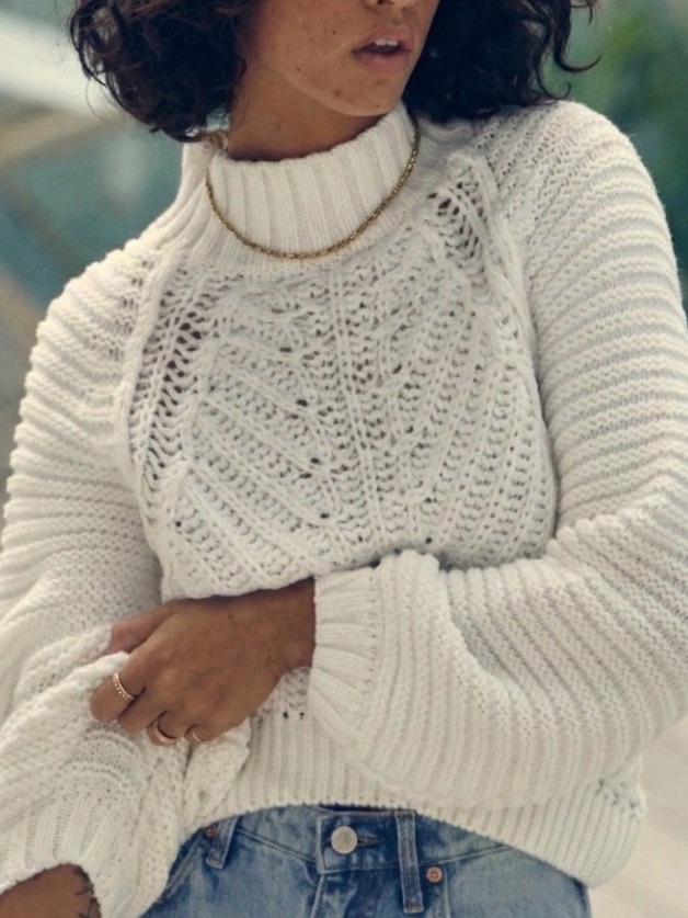 Free People Sweetheart Ivory Cable Knit Mock Turtleneck Sweater